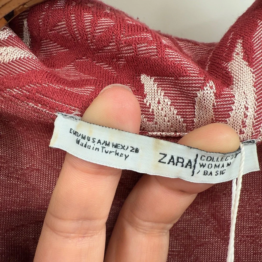 Zara Floral Jacquard Jumpsuit Pink‎ Red Long Sleeve Women's M